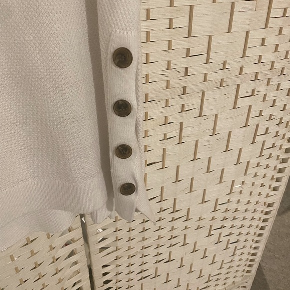 Lord & Taylor White Long Sleeve Knit Sweater with Button Embellishments - Picture 2 of 8